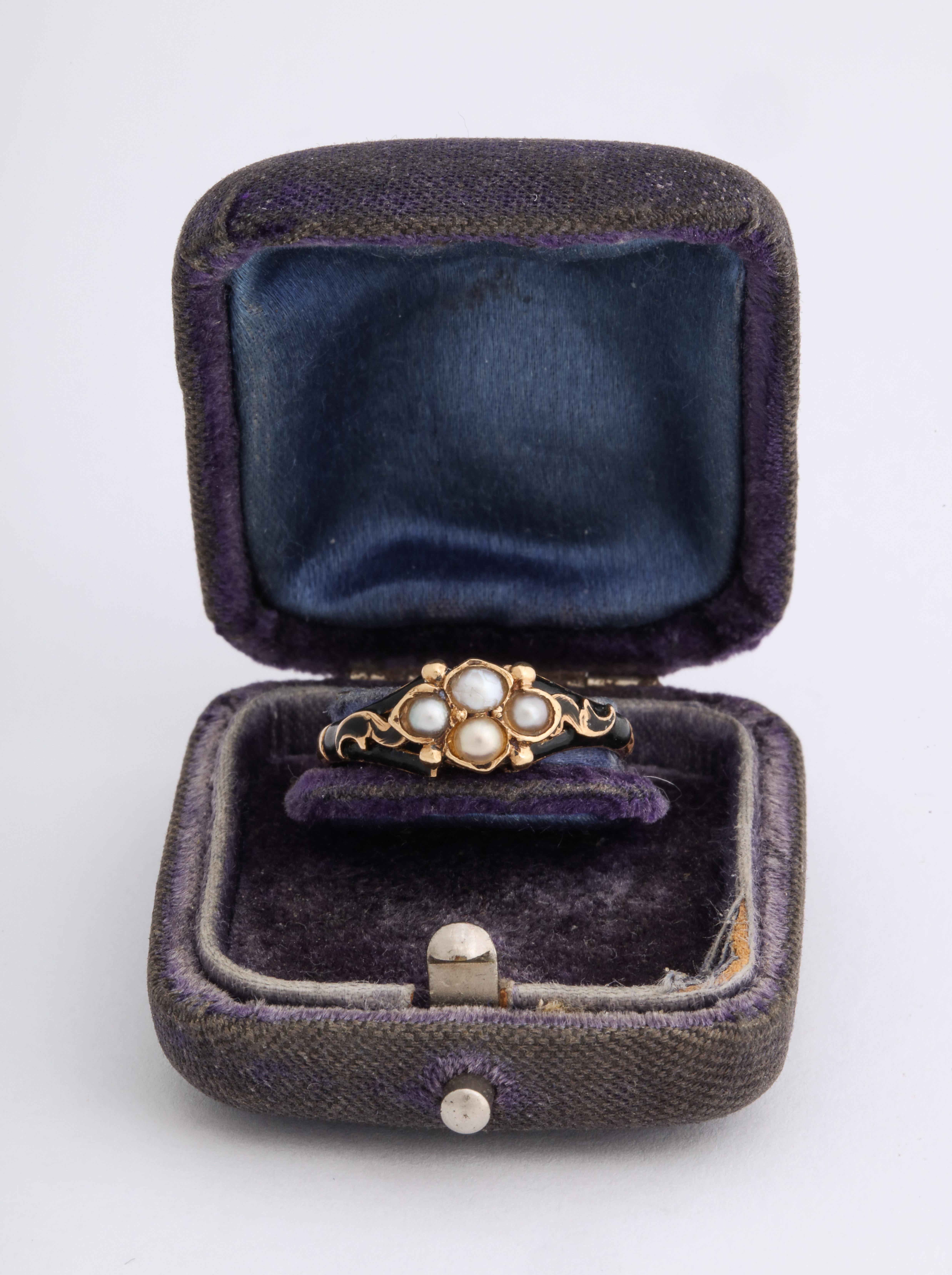 1858 Gold Enamel Pearl Daisy Mourning Ring 2