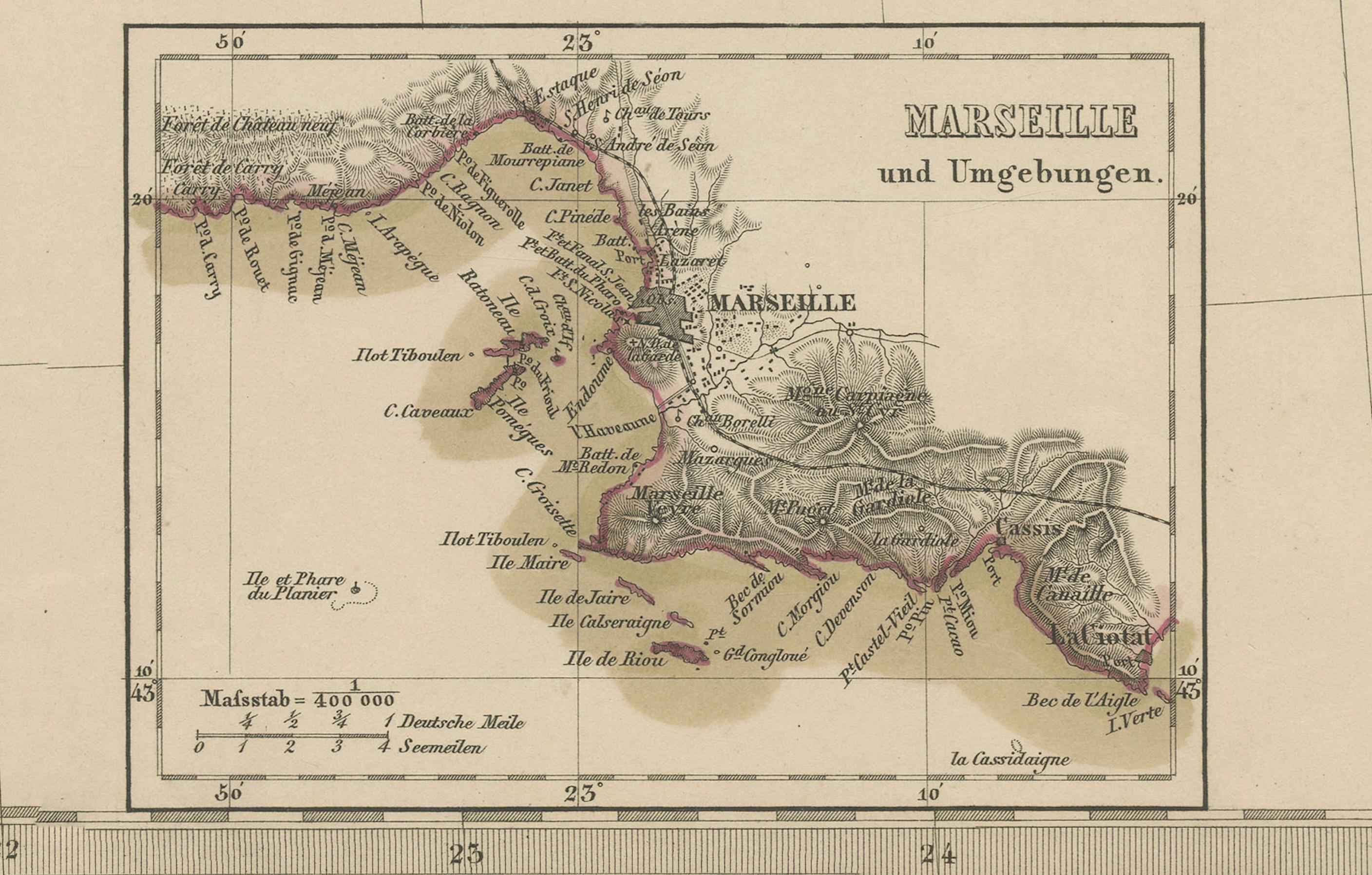 Mapa de 1858 del sur de Francia con Córcega - Marsella a la frontera italiana en venta 1