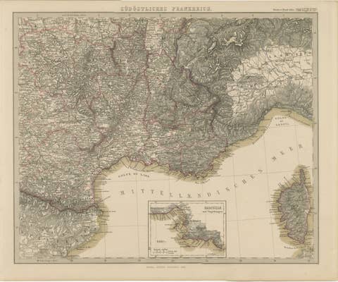 1858 Map of South France with Corsica – Marseille to Italian Border