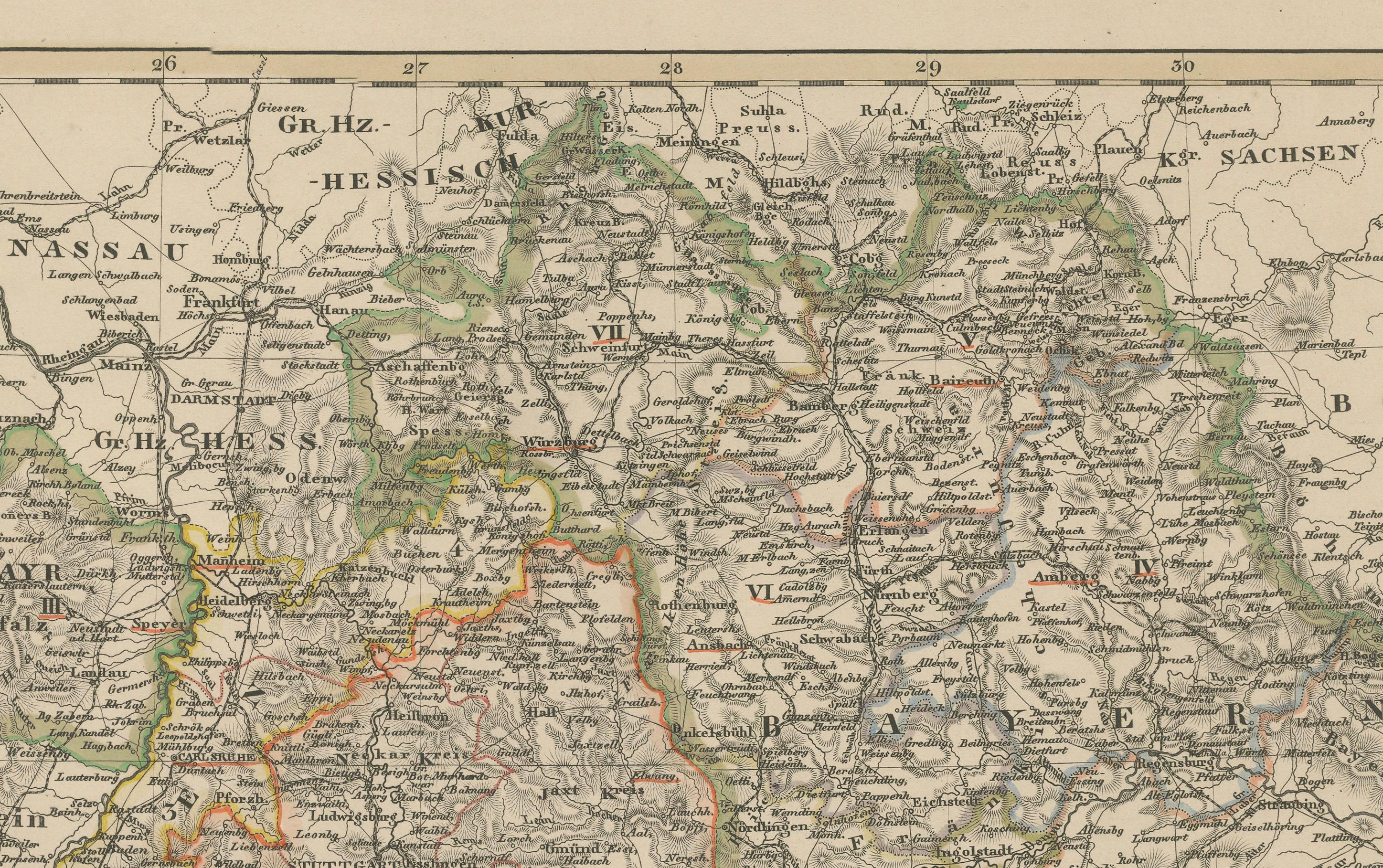 Mapa antiguo del suroeste de Alemania y Suiza - Baviera, Wurtemberg, Baden, 1858

Mapa antiguo detallado titulado 