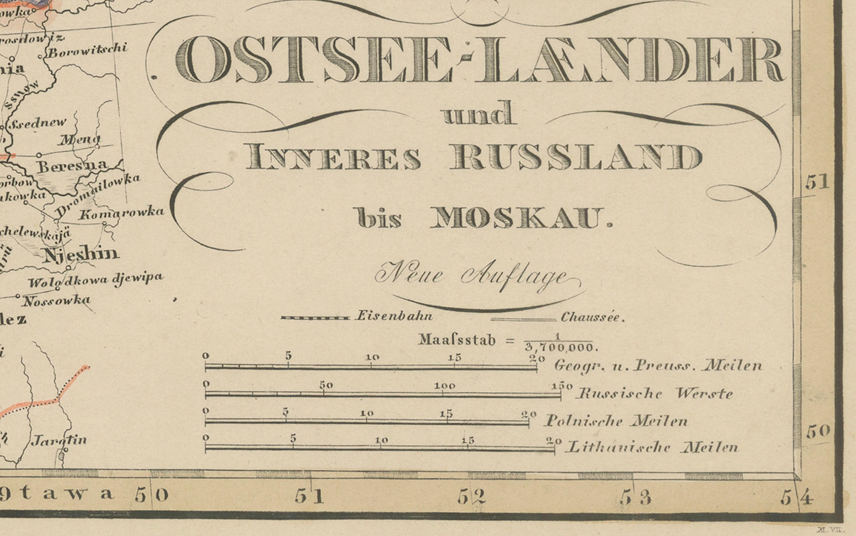 Mappa del 1858 degli Stati baltici e della Russia interna fino a Mosca - Justus Perthes In condizioni buone in vendita a Langweer, NL
