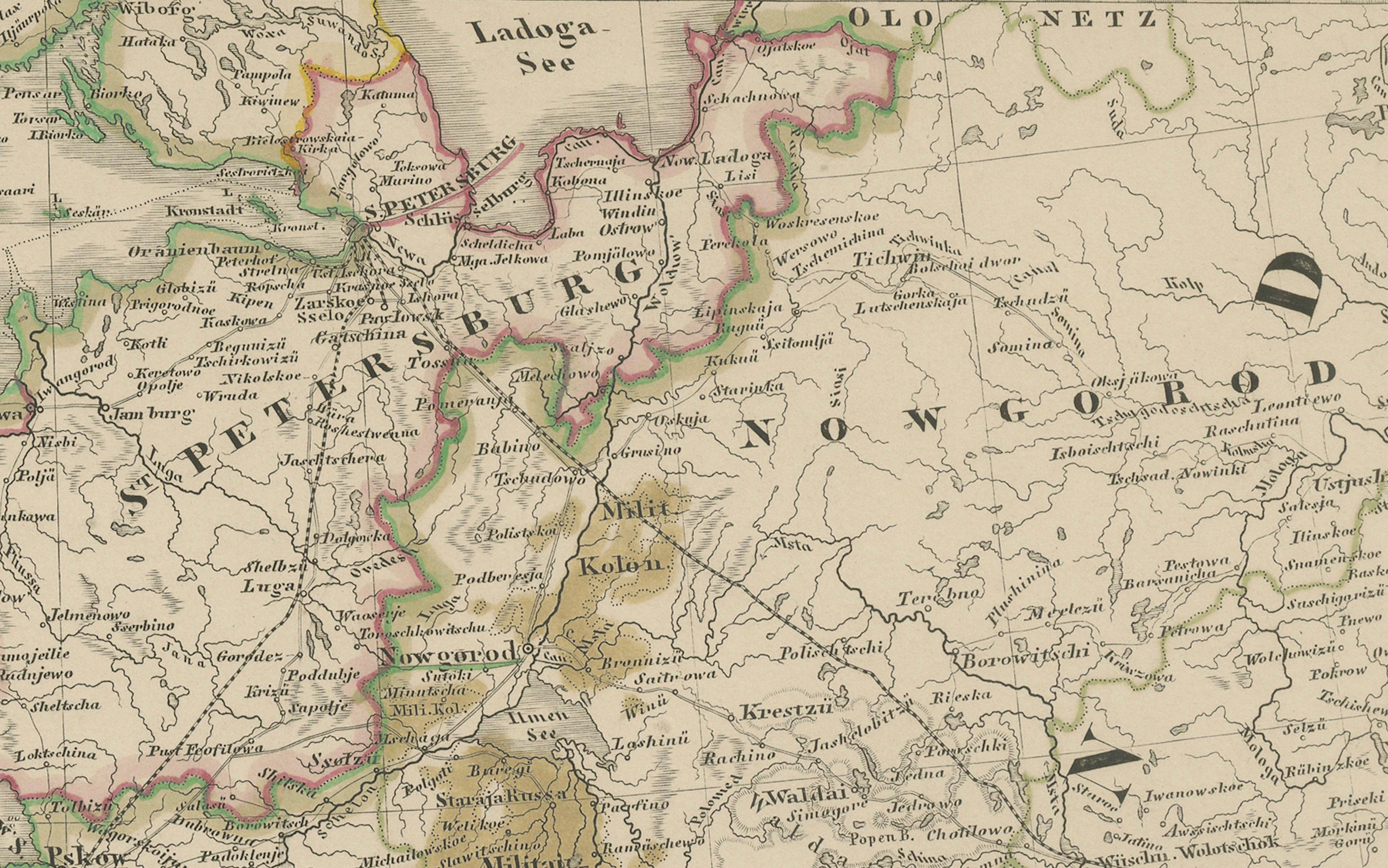 Carta Mappa del 1858 degli Stati baltici e della Russia interna fino a Mosca - Justus Perthes in vendita
