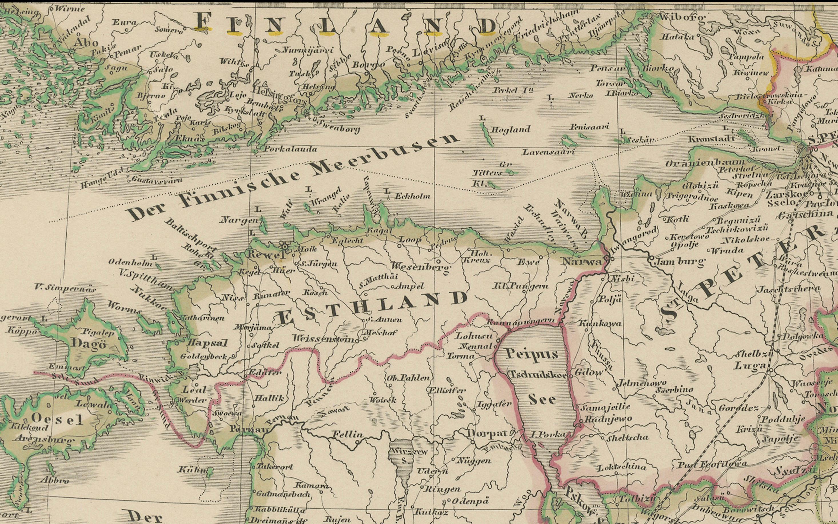 Mappa del 1858 degli Stati baltici e della Russia interna fino a Mosca - Justus Perthes in vendita 1