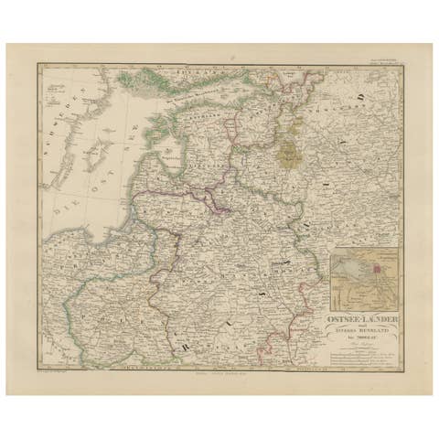 1858 Map of the Baltic States & Inner Russia to Moscow – Justus Perthes
