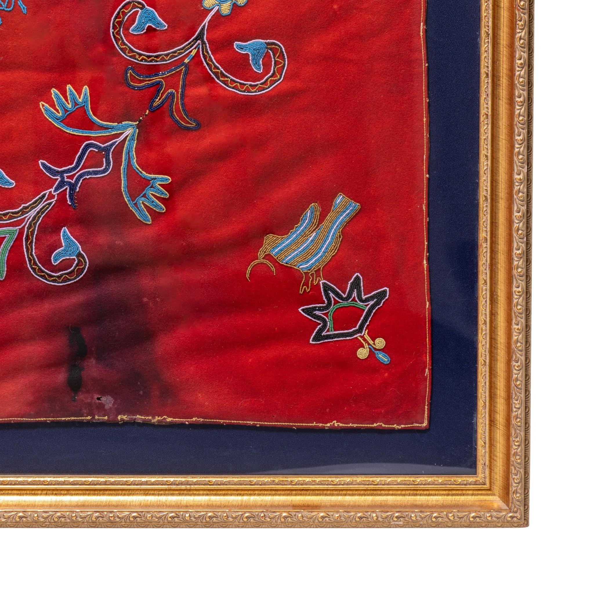 1858 Presentation Beadwork on Red Stroud. Beaded by the Crow. Written on the piece, 