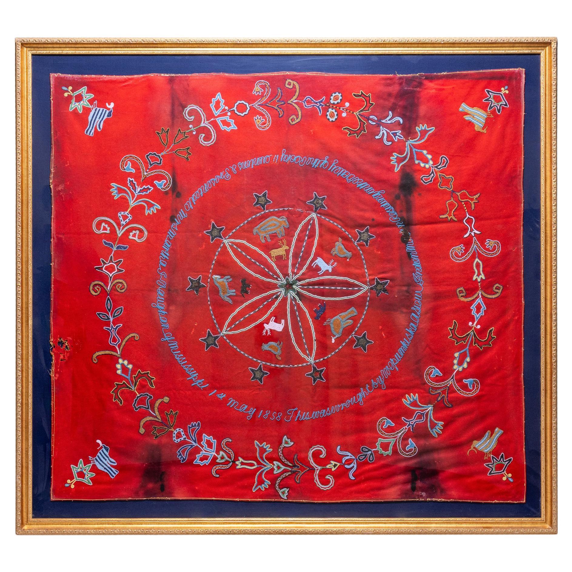 1858 Presentation Beadwork on Red Stroud For Sale