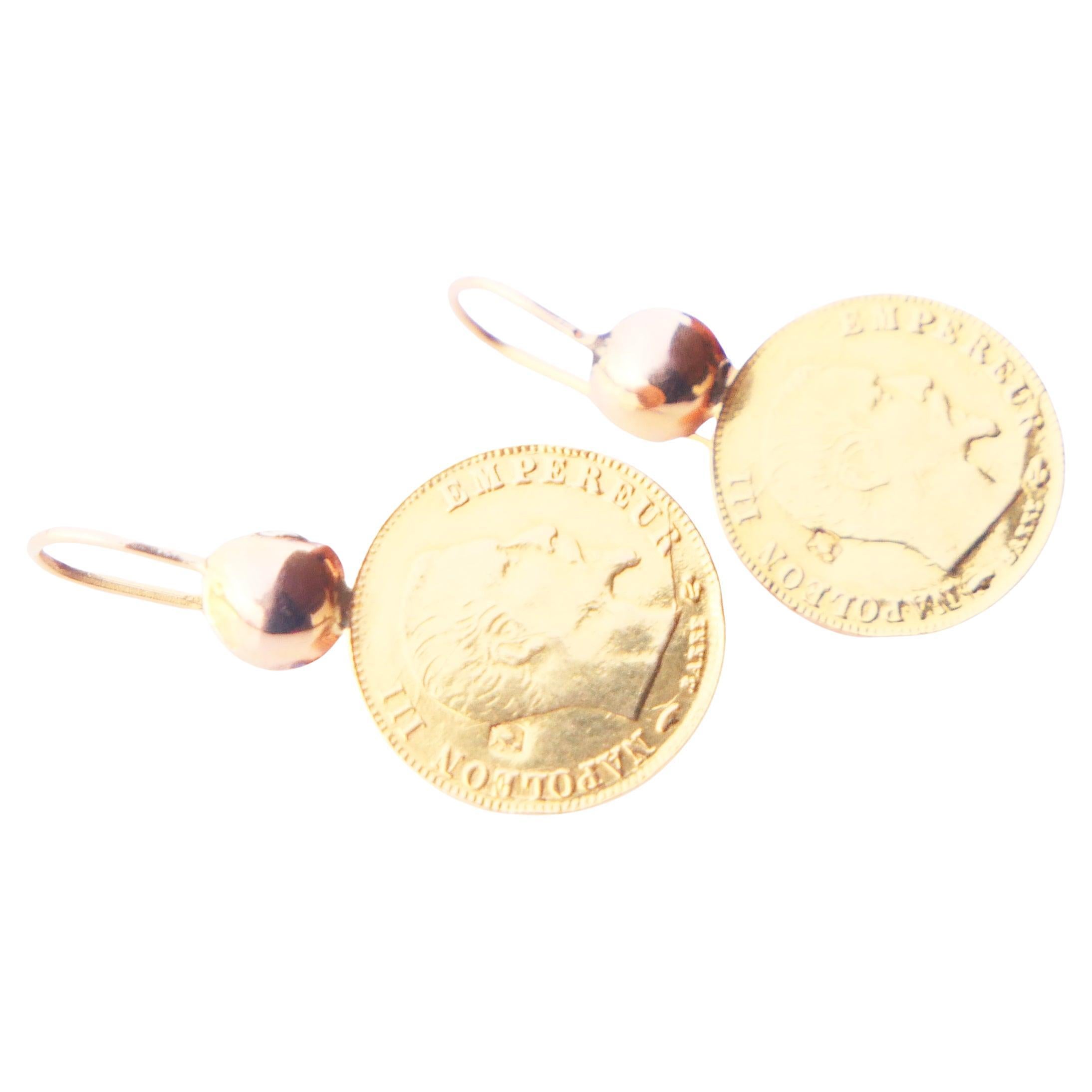 1859 Antique French 10 Francs 22K / 18K Gold Dangle Earrings / 4gr