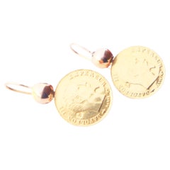 1859 Antiquités françaises 10 Francs 22K / 18K Boucles d'oreilles pendantes en or / 4gr
