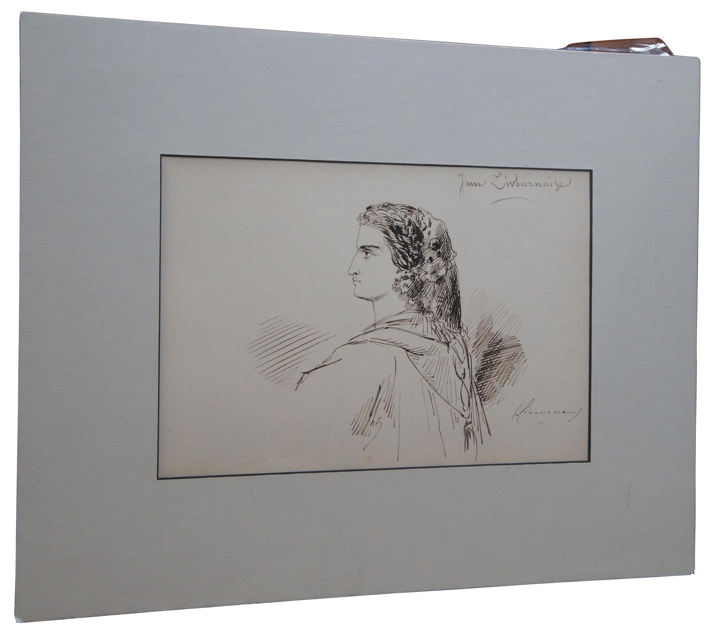 1859 Antikes französisches Emile Dupont Original Tuschegemälde, Zeichnung, Porträt (Französische Provence) im Angebot