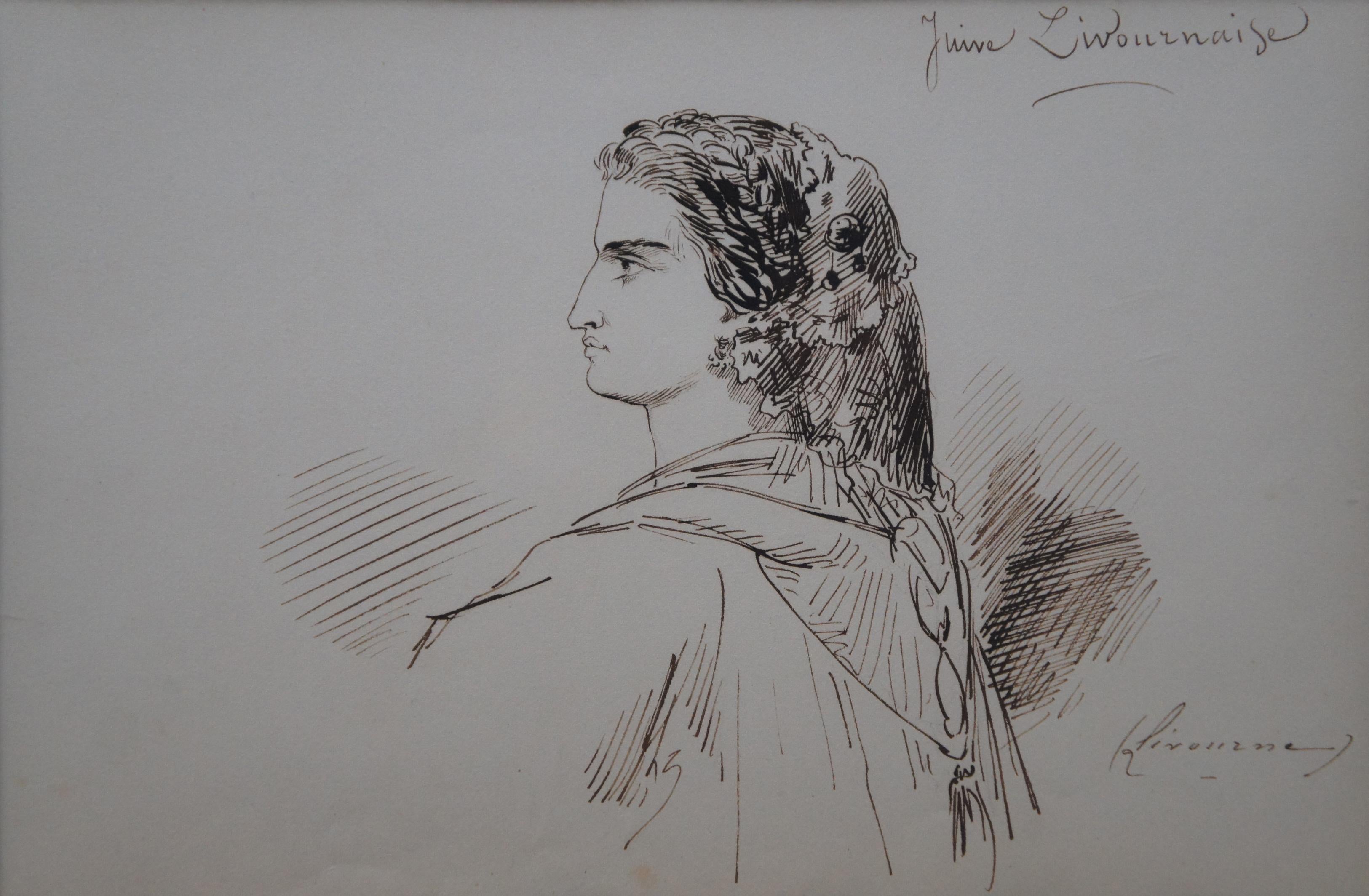 1859 Antikes französisches Emile Dupont Original Tuschegemälde, Zeichnung, Porträt (Papier) im Angebot