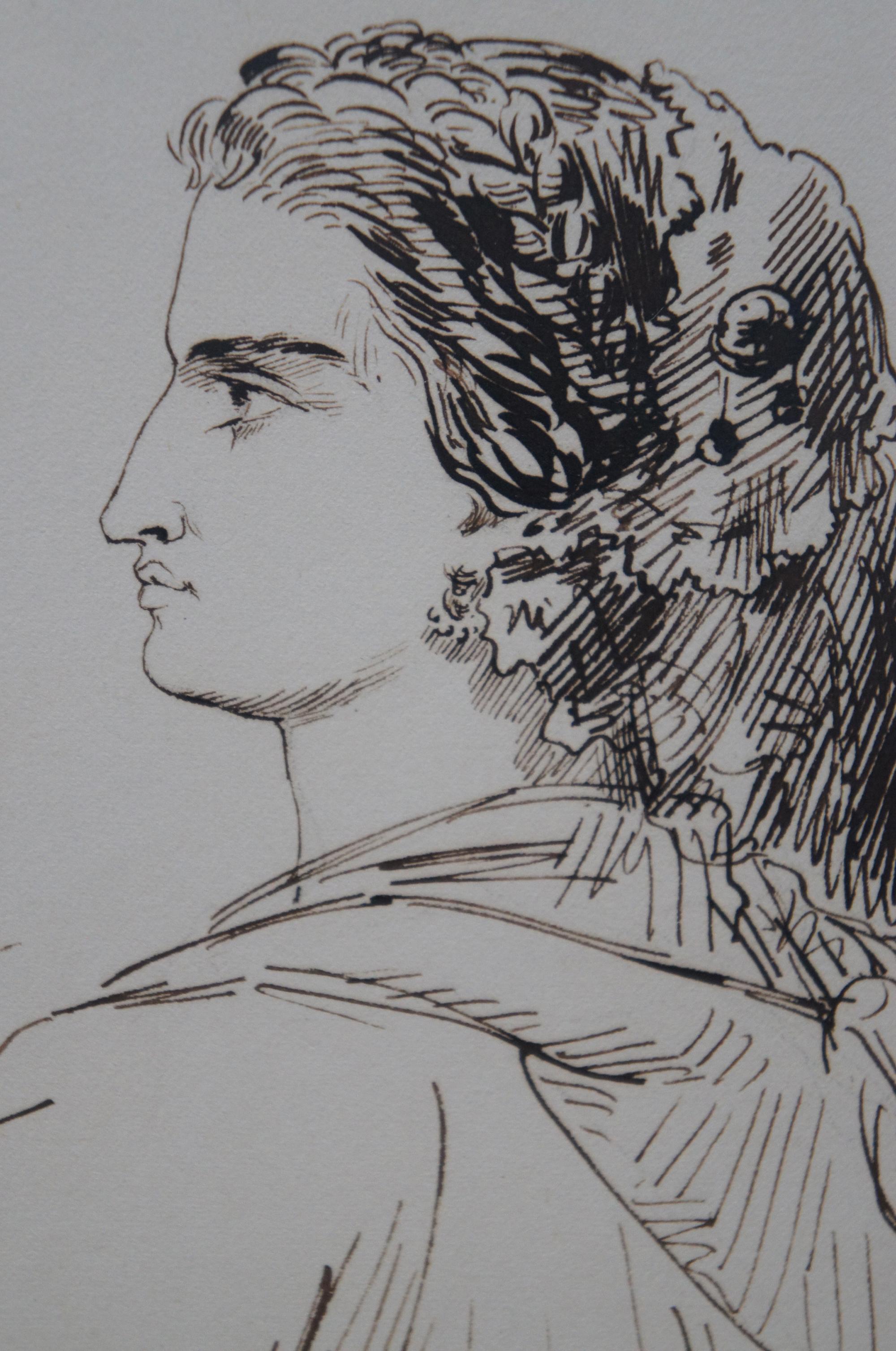 1859 Antikes französisches Emile Dupont Original Tuschegemälde, Zeichnung, Porträt im Angebot 3