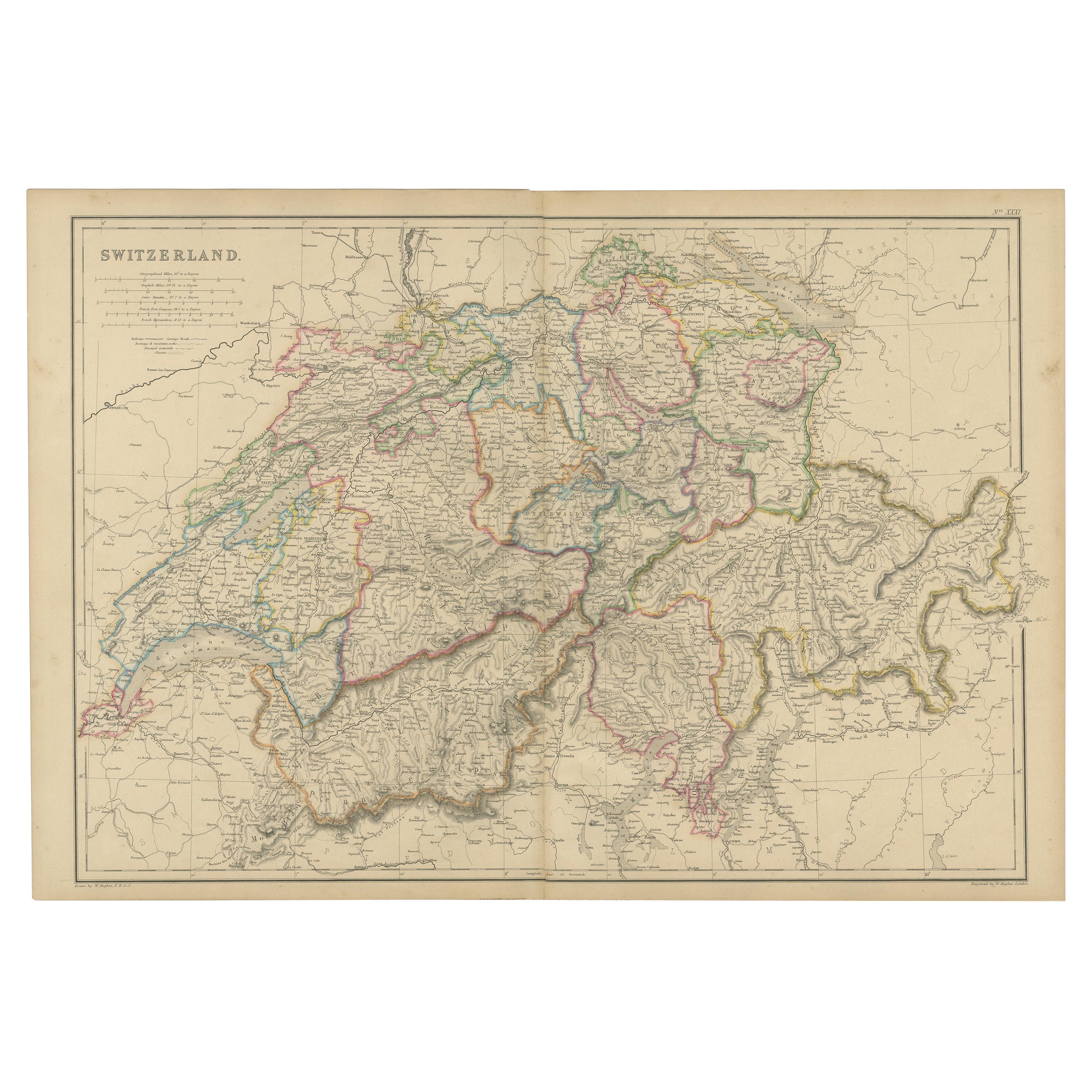 1859 Antique Swiss Panorama: Blackie's Detailed Map of Switzerland
