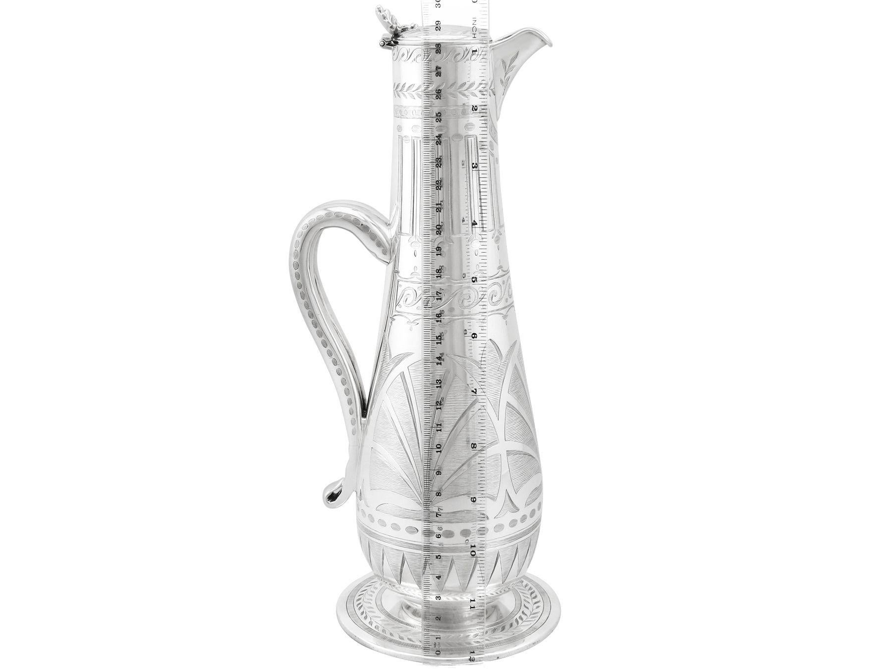 Victorian Aesthetic Style Sterling Silver Claret Jug For Sale 7