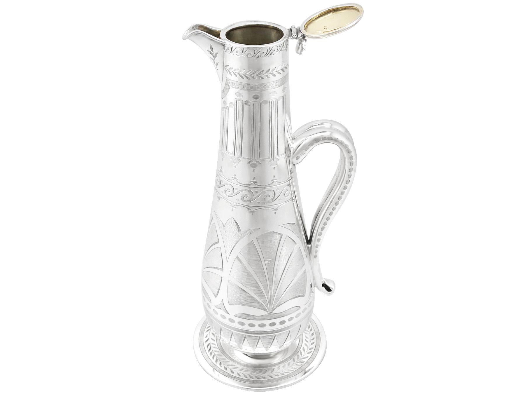 Mid-19th Century Victorian Aesthetic Style Sterling Silver Claret Jug For Sale