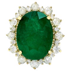 Natural Emerald Diamond Ring In 14 Karat Solid Yellow Gold