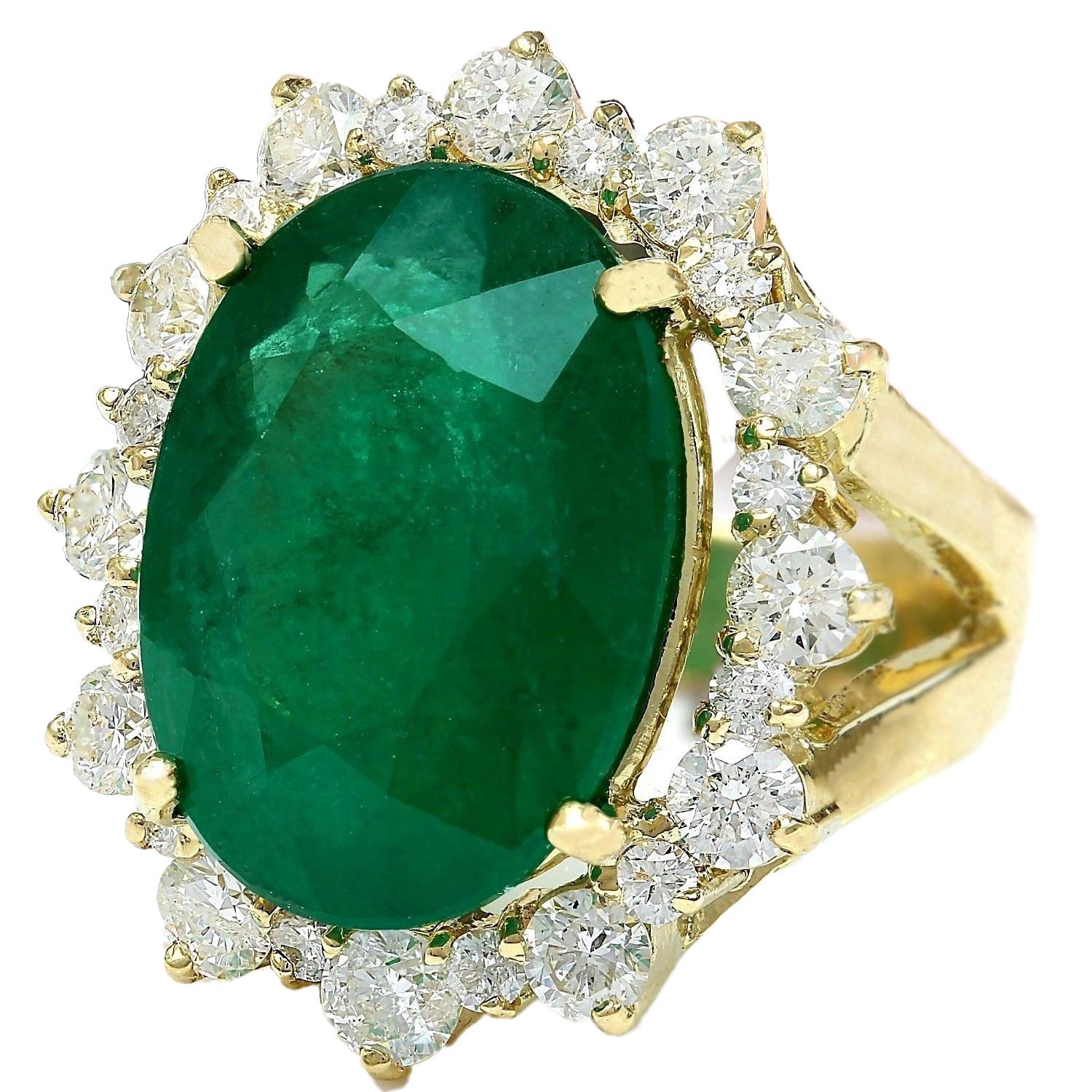 18.59 Carat Natural Emerald 14K Solid Yellow Gold Diamond Ring
Item Type: Ring
Item Style: Cocktail
Material: 14K Yellow Gold
Mainstone: Emerald
Stone Color: Green
Stone Weight: 15.84 Carat
Stone Shape: Oval
Stone Quantity: 1
Stone Dimensions: