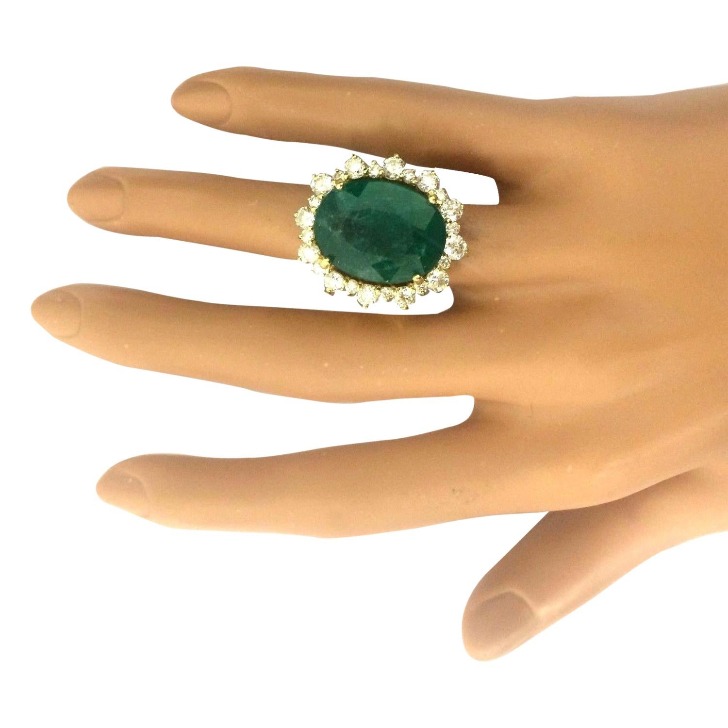 Women's Natural Emerald Diamond Ring In 14 Karat Solid Yellow Gold  For Sale