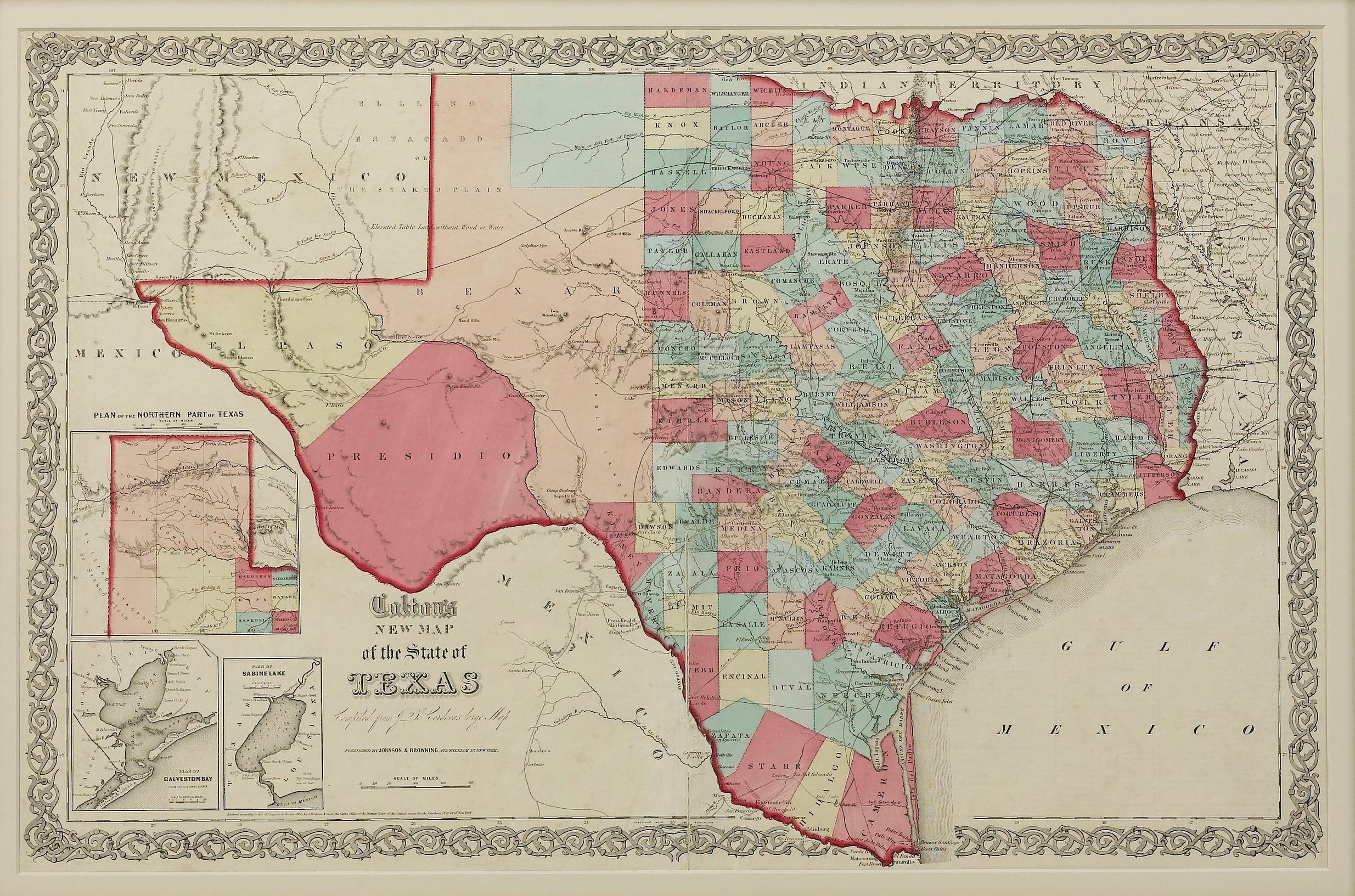 1859 „Colton's New Map of the State of Texas...“ von Johnson & Browning (amerikanisch) im Angebot