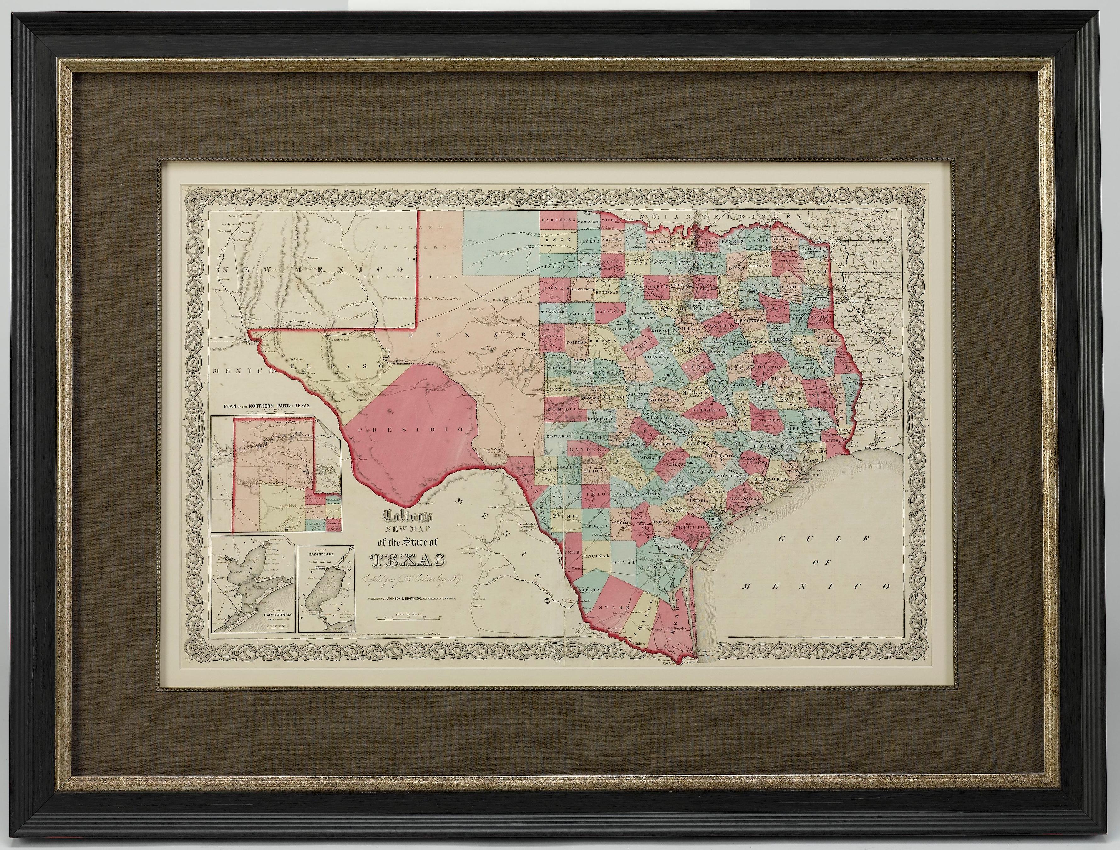 1859 „Colton's New Map of the State of Texas...“ von Johnson & Browning (Graviert) im Angebot