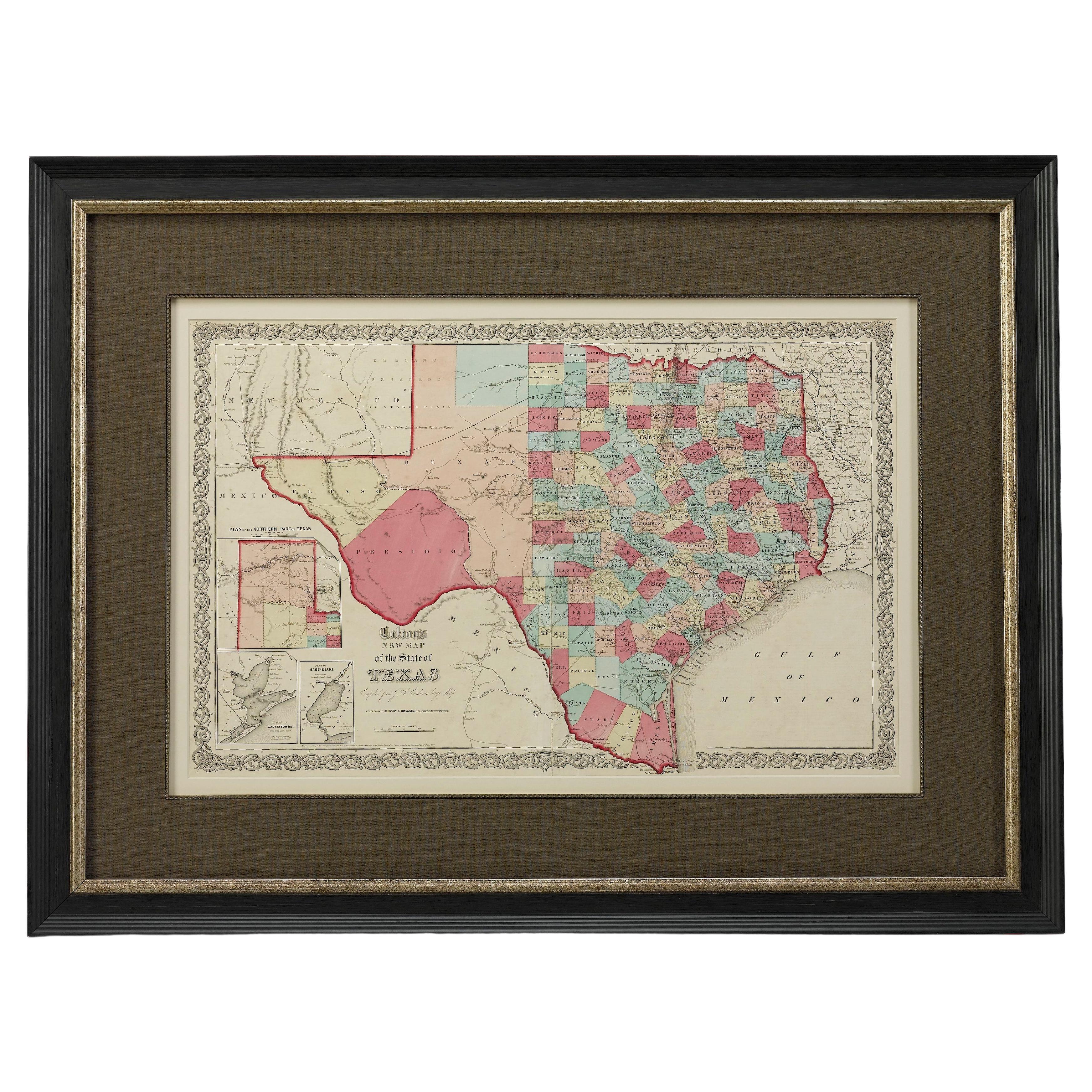 1859 „Colton's New Map of the State of Texas...“ von Johnson & Browning im Angebot