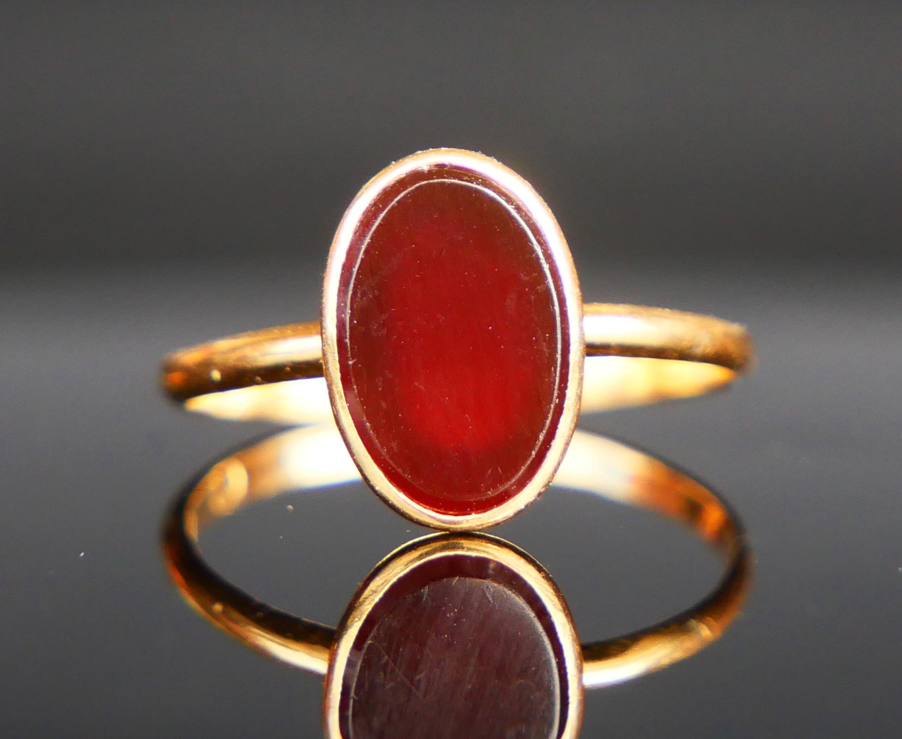 1859 Nordic Signet Ring Red Onyx solid 20K Gold Ø US5 / 1.7 gr For Sale 5