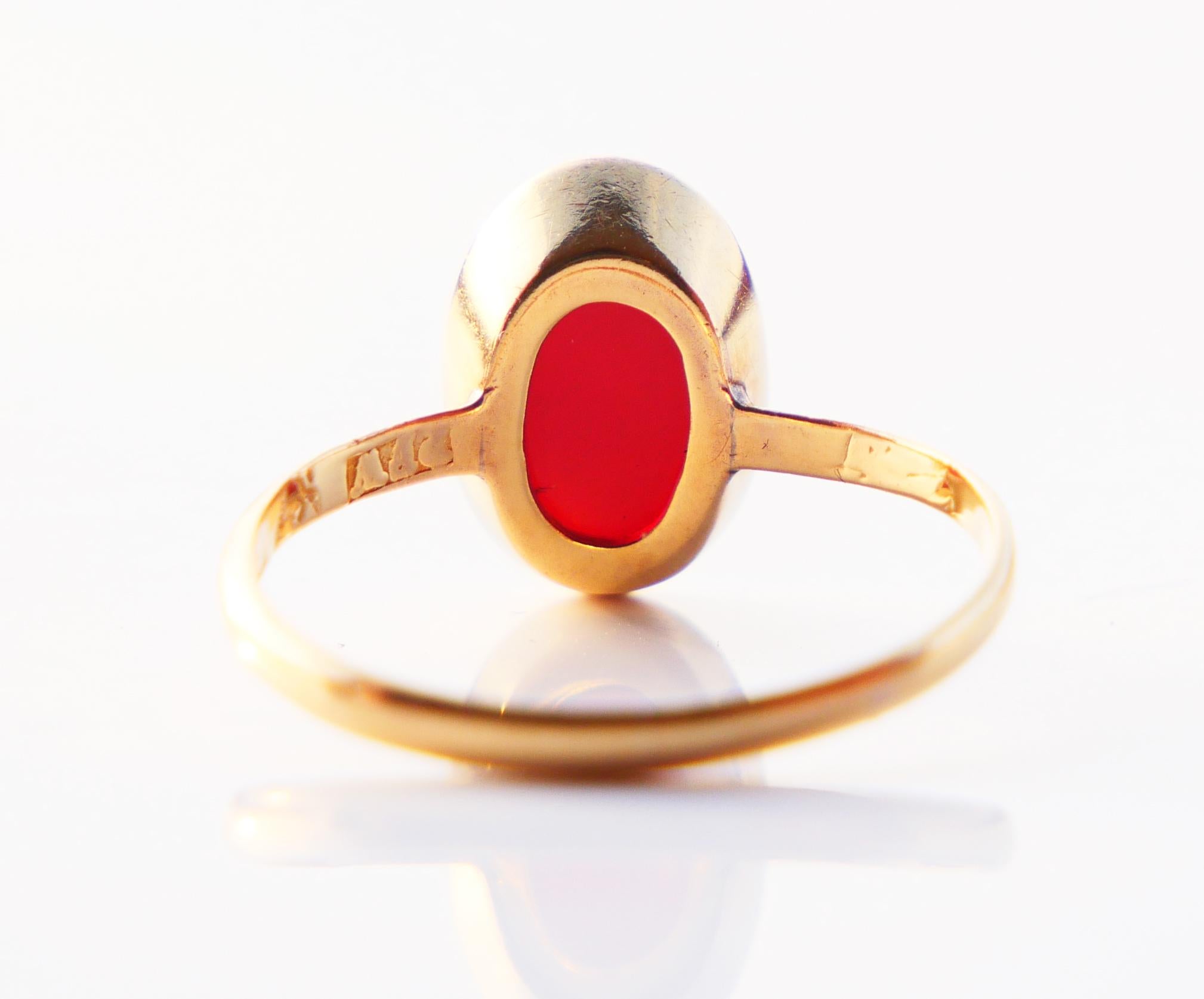 Oval Cut 1859 Nordic Signet Ring Red Onyx solid 20K Gold Ø US5 / 1.7 gr For Sale