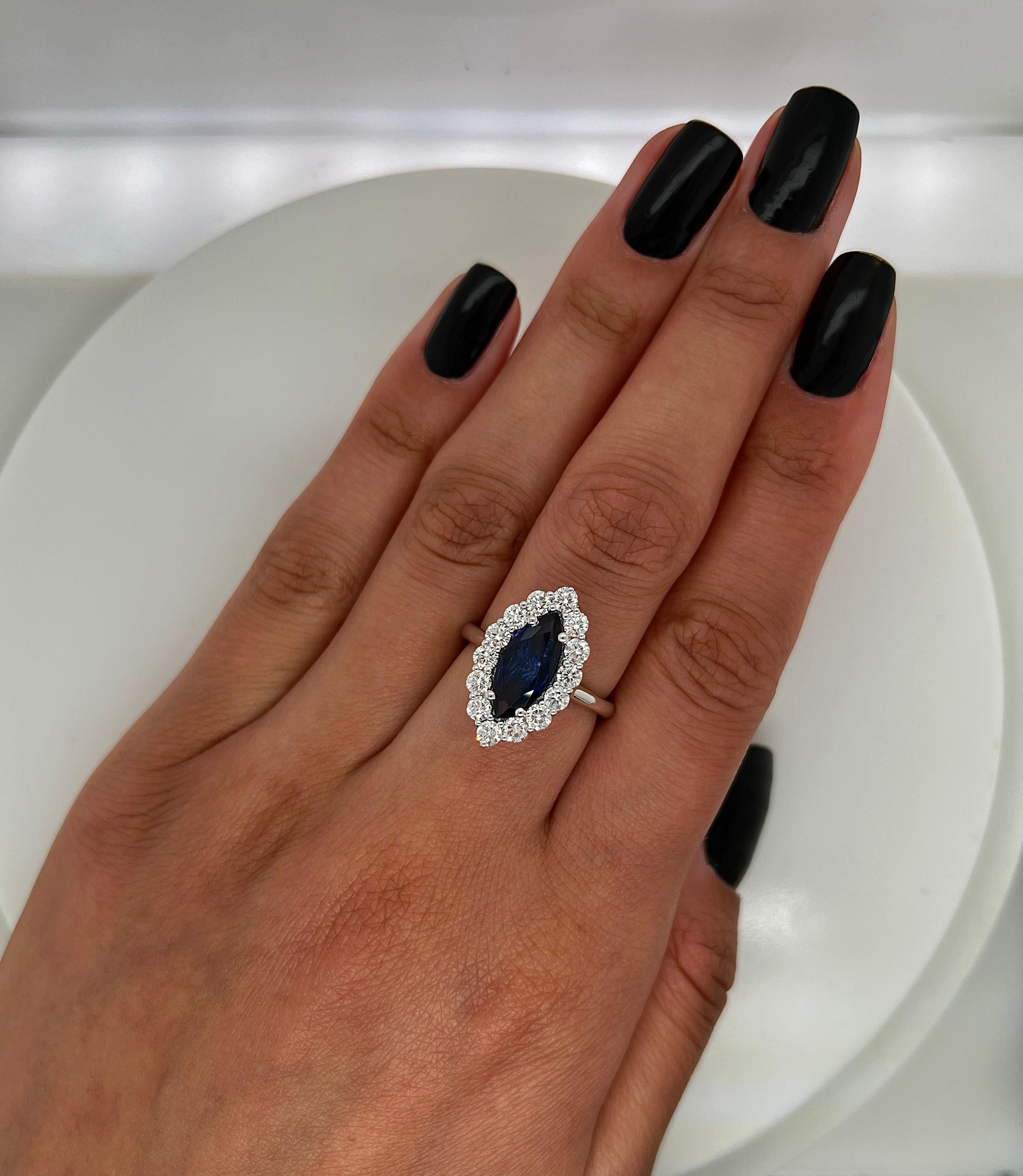 Marquise Cut 2.98 Total Carat Sapphire Diamond Ladies Ring For Sale