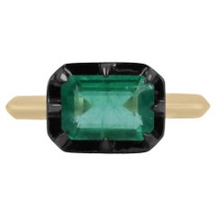 1.85ct 14K East to West Natural Emerald Cut Emerald Black Rhodium 8 Prong Ring