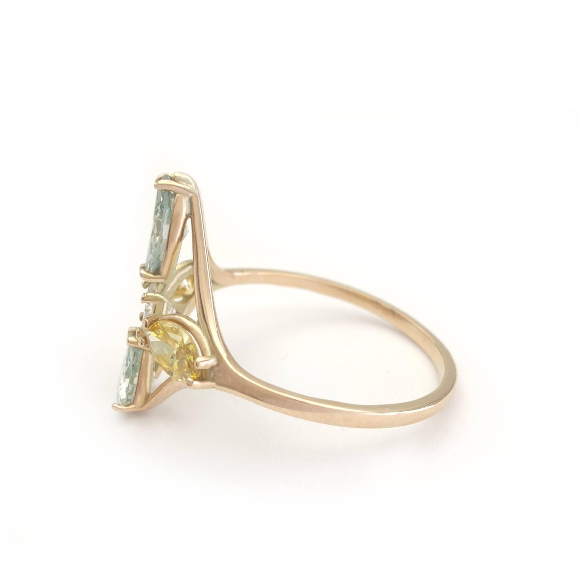 1,85 Karat farbiger Diamant-Cocktailring 14K Gold Marquise Birnen Brillantschliff im Zustand „Neu“ im Angebot in Sant Josep de sa Talaia, IB