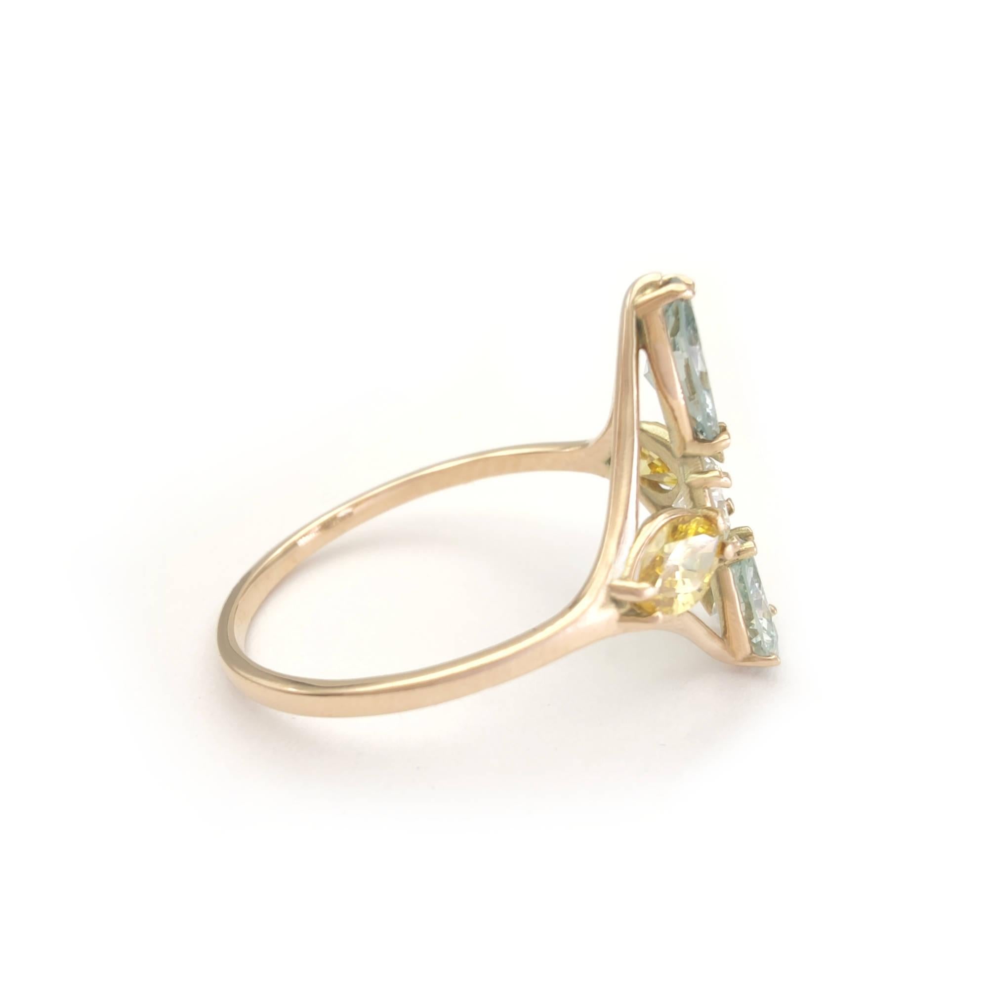 1,85 Karat farbiger Diamant-Cocktailring 14K Gold Marquise Birnen Brillantschliff Damen im Angebot