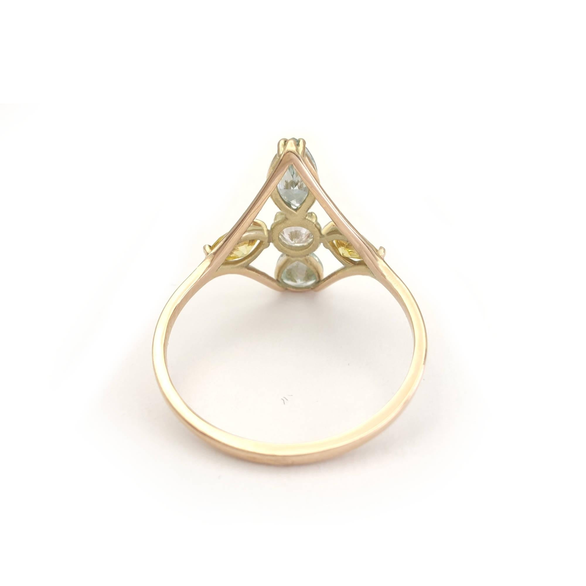 1,85 Karat farbiger Diamant-Cocktailring 14K Gold Marquise Birnen Brillantschliff im Angebot 1