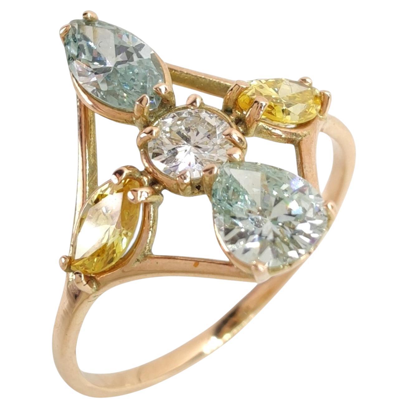 1.85ct Colored Diamond Cocktail Ring 14K Gold Marquise Pear Brilliant Cut
