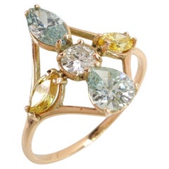 1.85ct Colored Diamond Cocktail Ring 14K Gold Marquise Pear Brilliant Cut