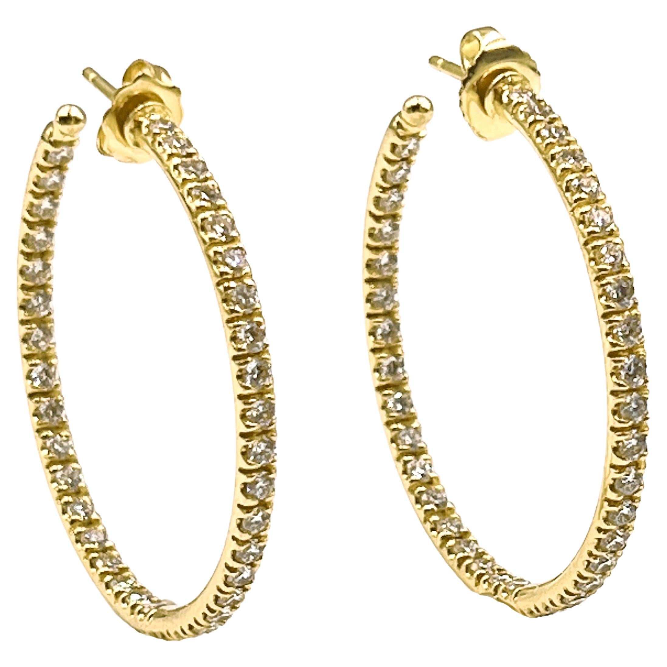 18KT. Yellow Gold, 14.27 Carat Invisibly Set Ruby and 2.96Ct. Diamond Hoop Earring For Sale at