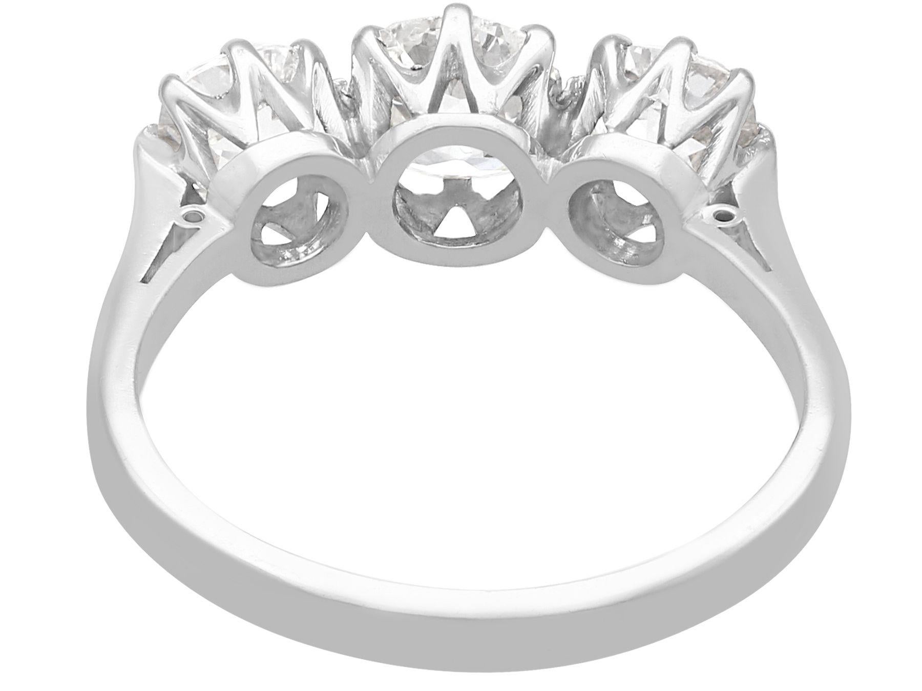 Women's or Men's 1.85 Carat Diamond and 18 Carat White Gold Trilogy Ring, Antique and Vintage