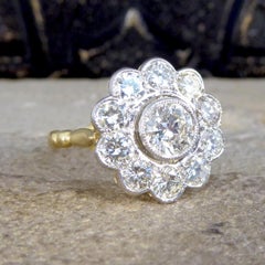1.85ct Diamond Daisy Halo Cluster Ring Set in 18ct Yellow Gold and Platinum