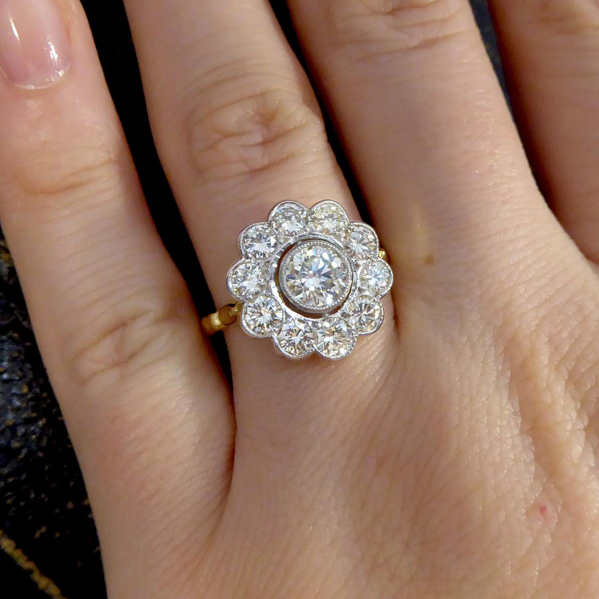 1.85ct Diamond Daisy Halo Cluster Ring Set in 18ct Yellow Gold and Platinum 3