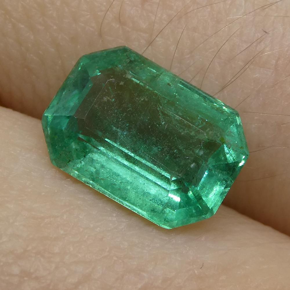 Description:

Gem Type: Emerald 
Number of Stones: 1
Weight: 1.85 cts
Measurements: 9.27x6.66x4.02mm
Shape: Octagonal
Cutting Style Crown: Step Cut
Cutting Style Pavilion: Step Cut 
Transparency: Transparent
Clarity: Slightly Included: Some