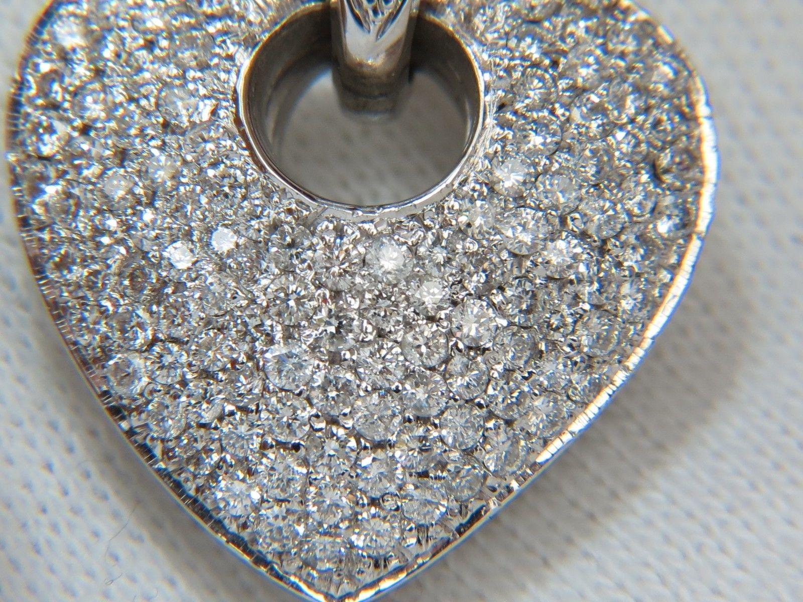 Women's or Men's 1.85CT Natural Diamond Modified Mod Dangle Heart Pendant Bead Set 18KT VS For Sale