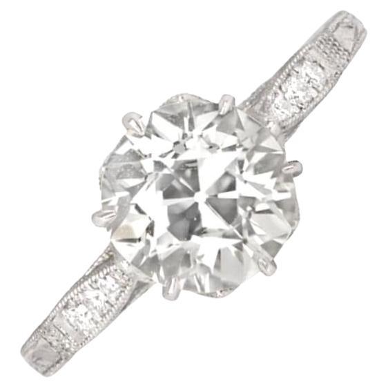 1.85 Carat Old European-Cut Diamond Engagement Ring, Platinum For Sale