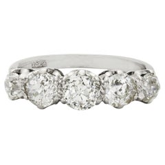 1.85ct Old Mine Cut Diamond 18K White Gold Five Stone Engagement Ring