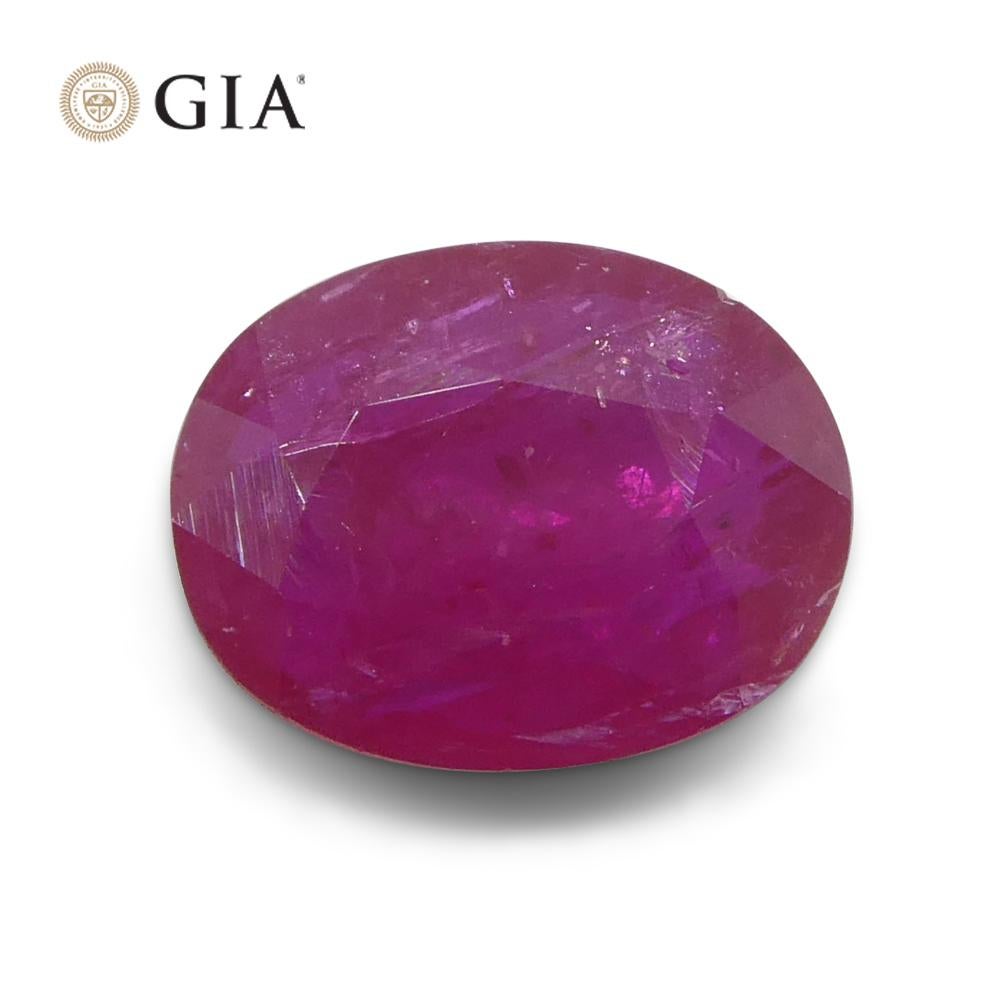 Women's or Men's 1.85ct Oval Purplish Red Ruby GIA Certified Mozambique For Sale