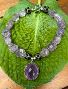 185ct Rose de France Amethyst Garnet Necklace Sterling Silver Chunky Monumental