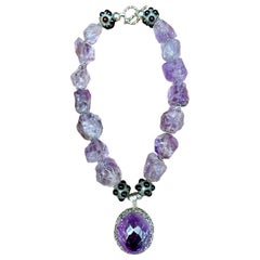 185ct Rose de France Amethyst Garnet Necklace Sterling Silver Chunky Monumental