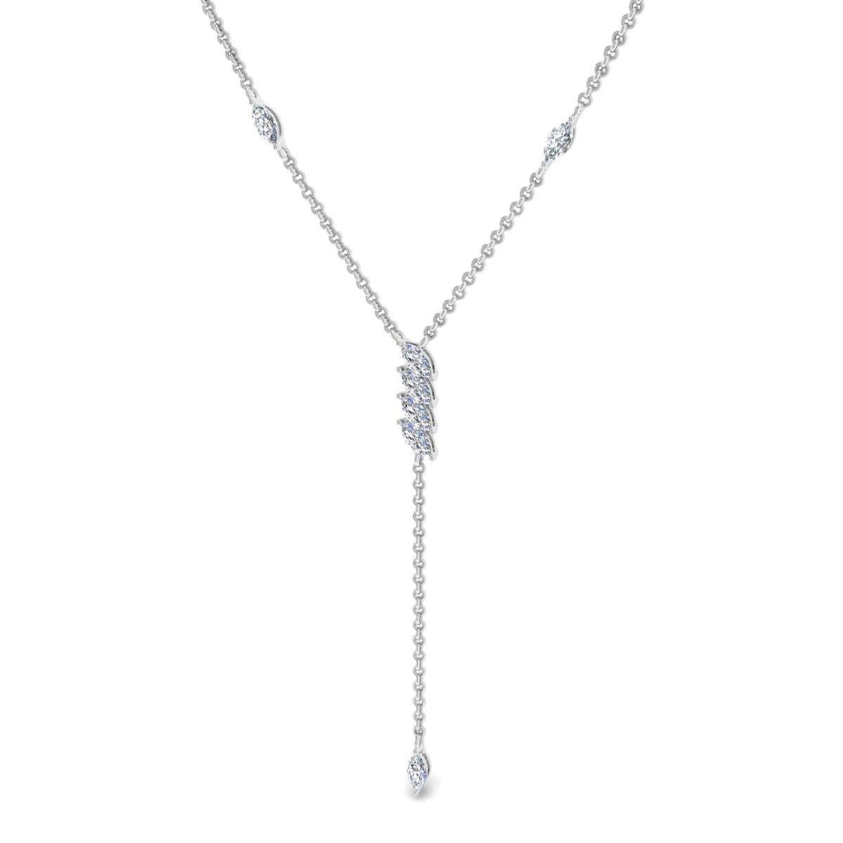 Women's 1.85ct SI Clarity HI Color Marquise Diamond Lariat Necklace 14 Karat White Gold For Sale