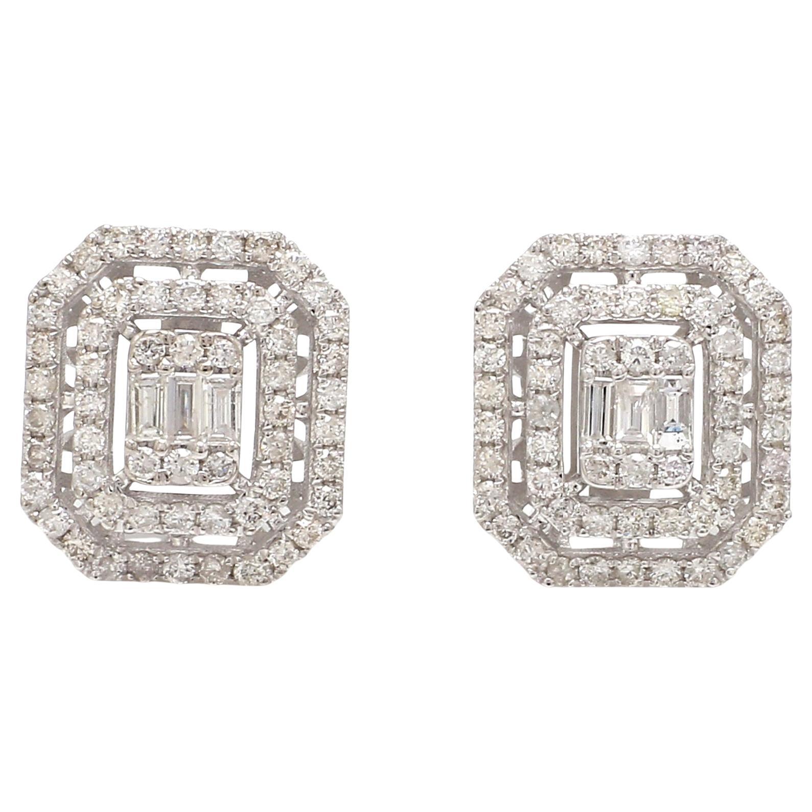 1.85Ct SI/H Diamond Double Halo Stud Earrings 10k White Gold For Sale