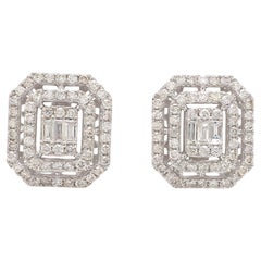 1.85Ct SI/H Diamond Double Halo Stud Ears 10k White Gold