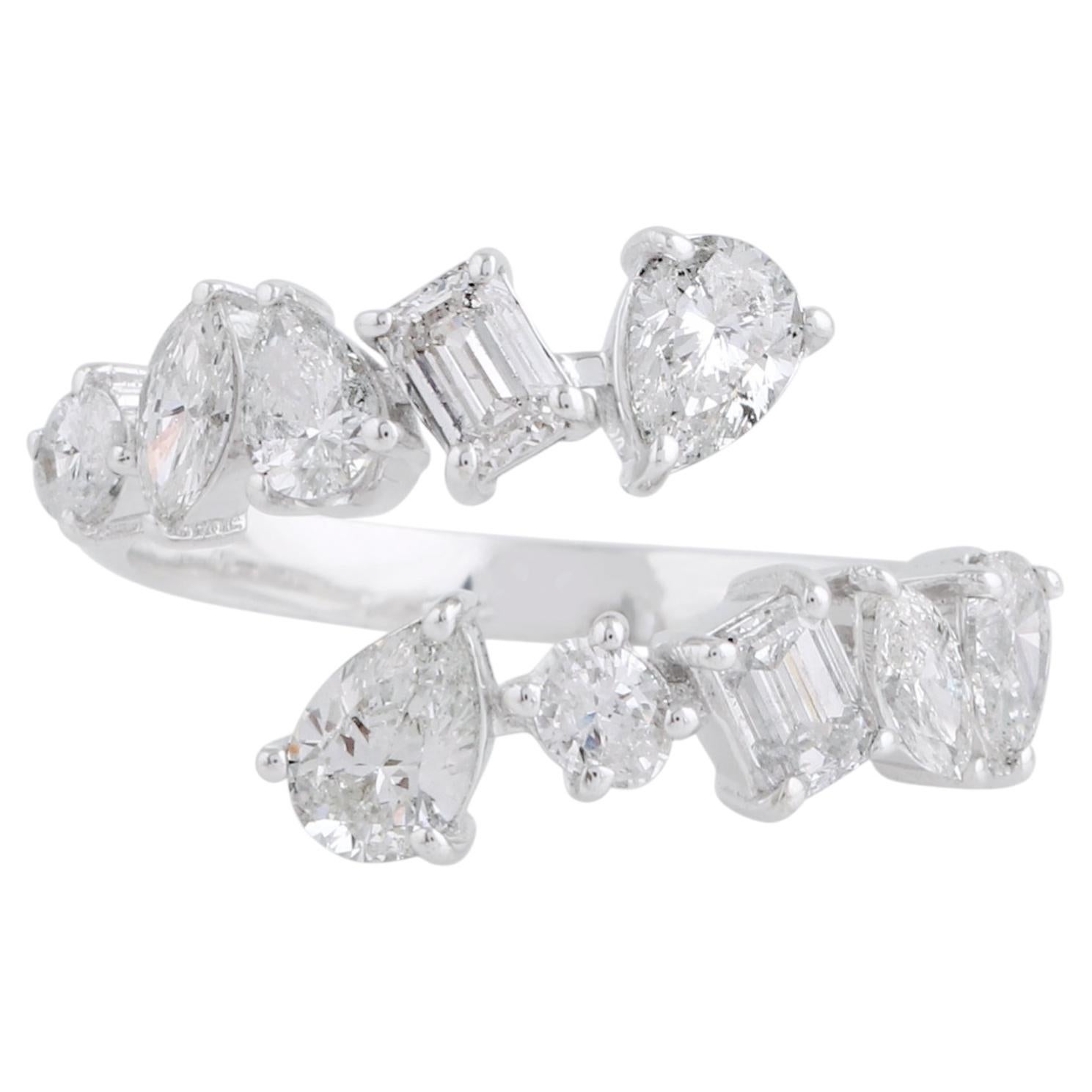 1.85ct SI/H Multi Cut Diamond Bypass Ring 14k White Gold For Sale