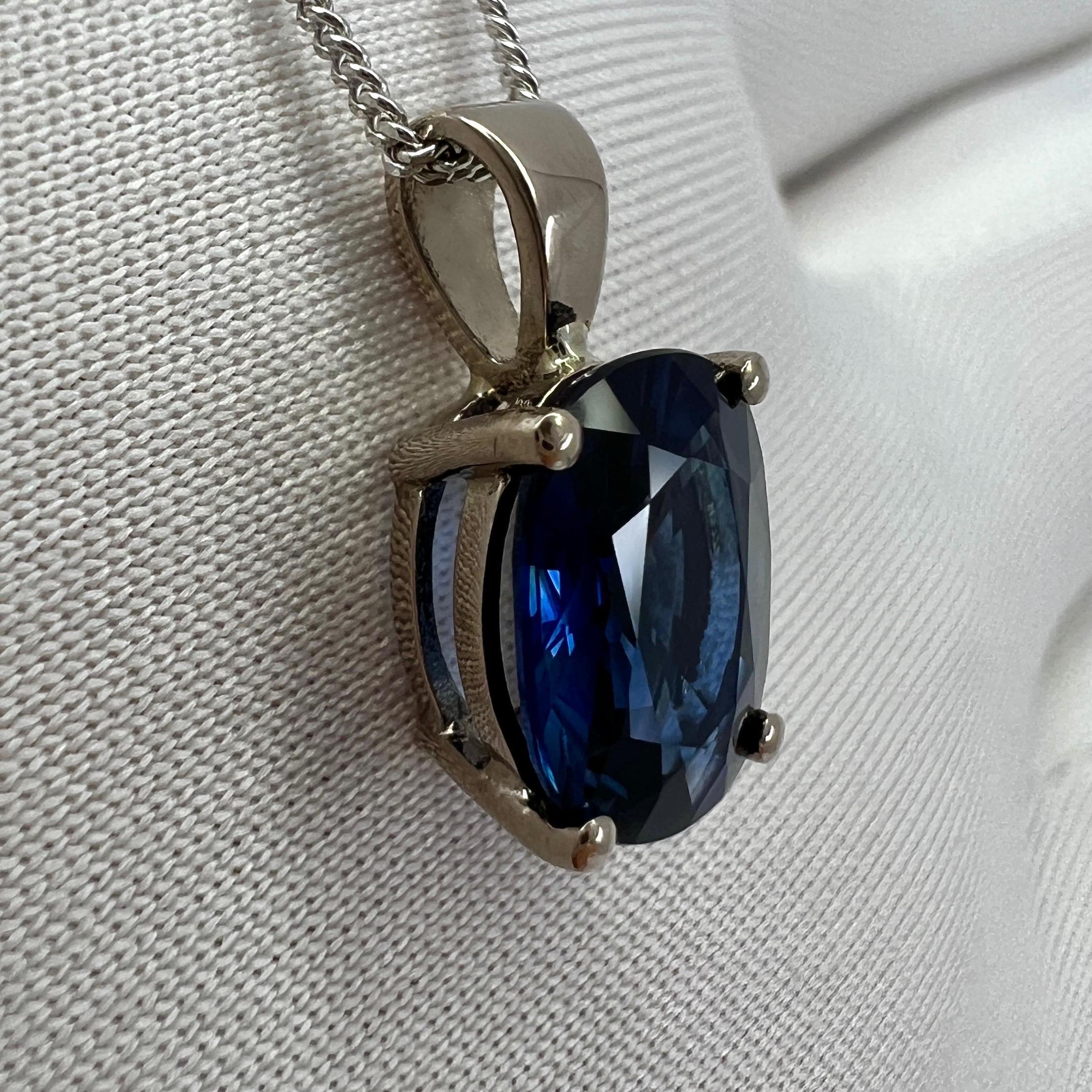 Women's or Men's 1.85ct Vivid Blue Ceylon Sapphire 18k White Gold Solitaire Pendant Necklace