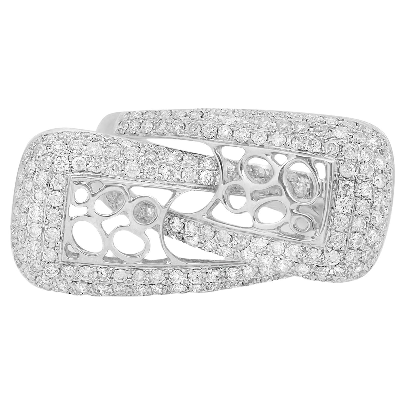 1.85cttw Pave Set Round Diamond Ladies Cocktail Ring 14k White Gold For Sale